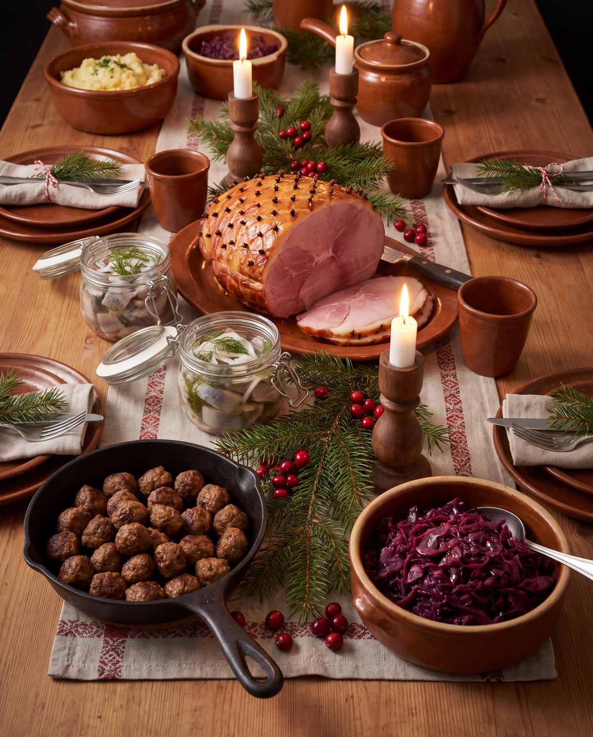 Julbord med skinka och köttbullar