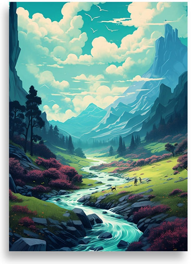 Majestätiskt landskap – Flod som slingrar genom dalar – poster