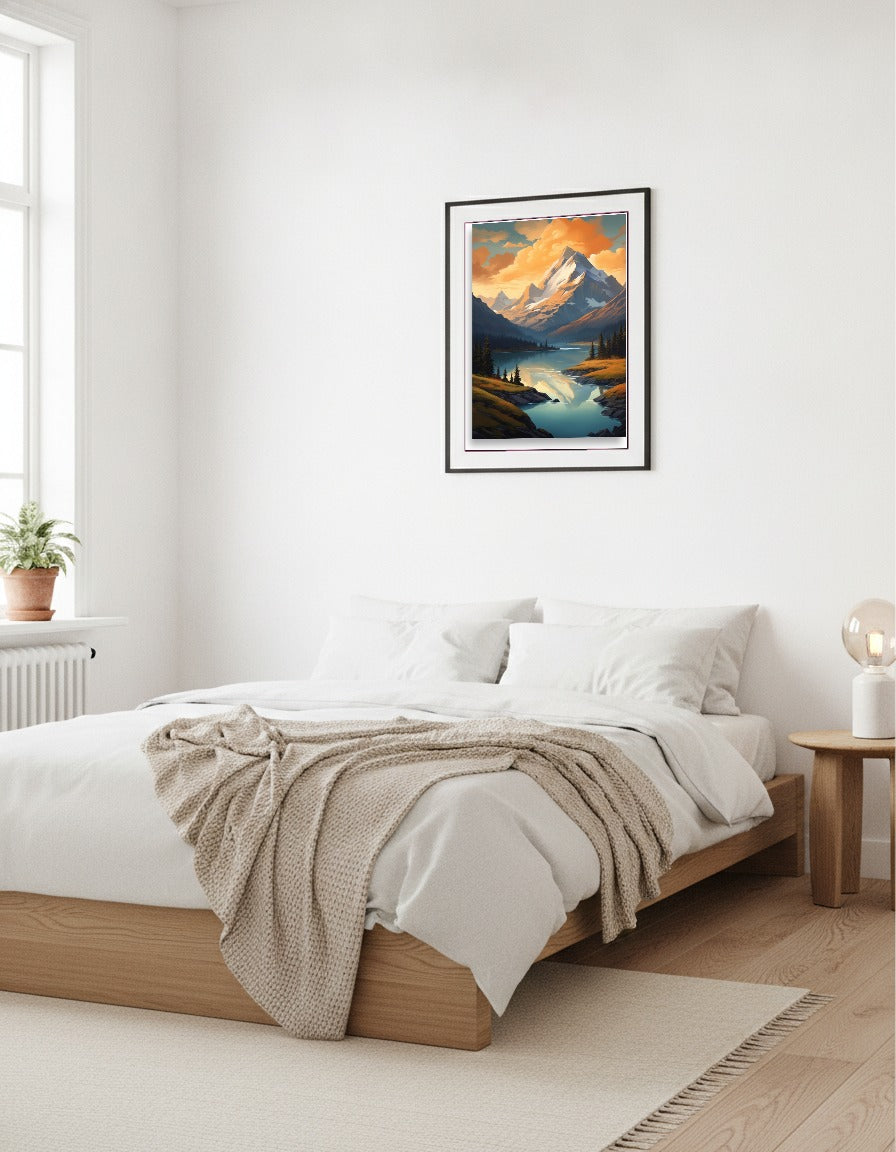 Mountain lake – Sunset over the lake i sovrummet