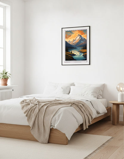 Mountain lake – Sunset over the lake i sovrummet