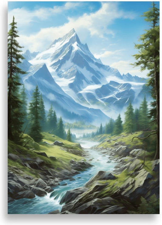 Mountain lake – Snow peak with stream – poster