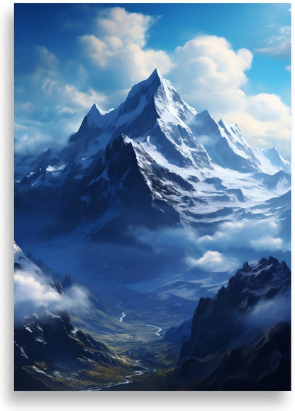 Berg – Snöiga toppar i blått – poster