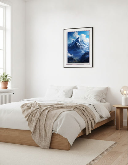 Berg – Snöiga toppar i blått i vardagsrummet