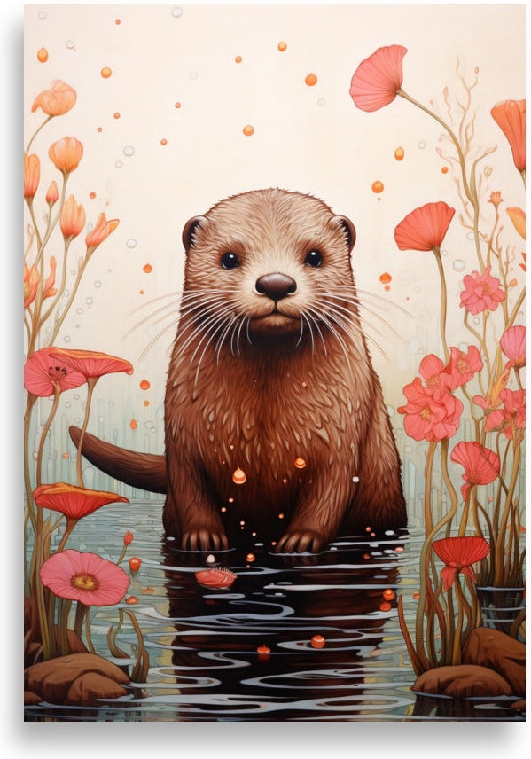 Otter – Among pink flowers