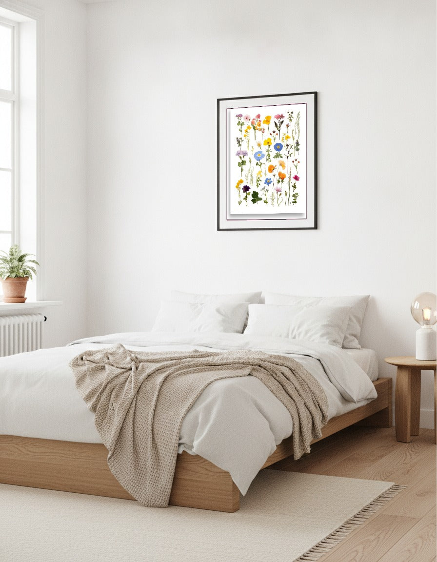 Pressed flowers – Colorful wildflower rows i sovrummet