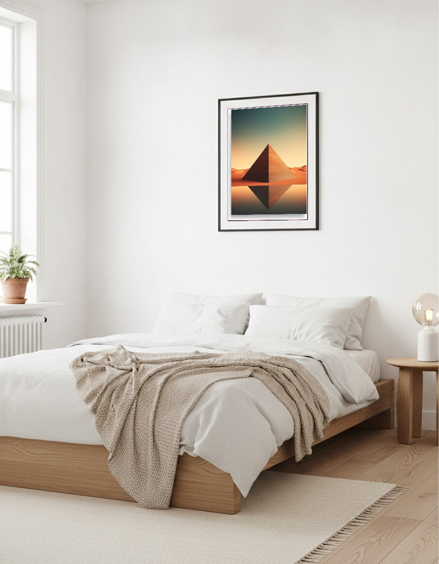 Pyramider minimalistiskt – Pyramid med spegling i sovrummet