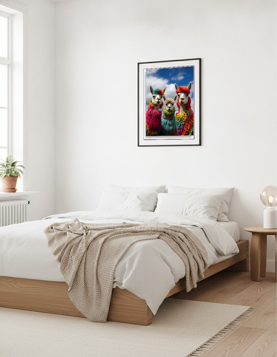 Rainbow llamas – Three llamas i sovrummet