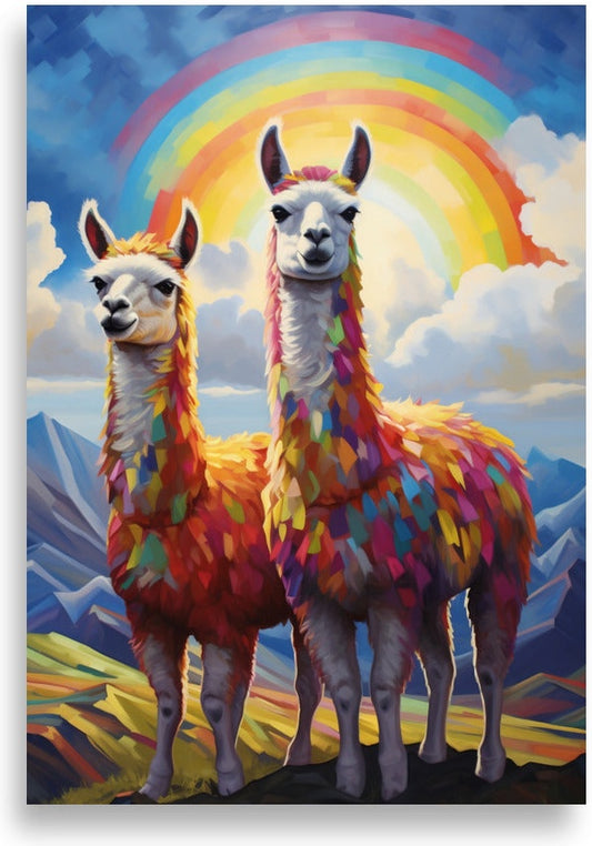Rainbow llamas – Two llamas under rainbow