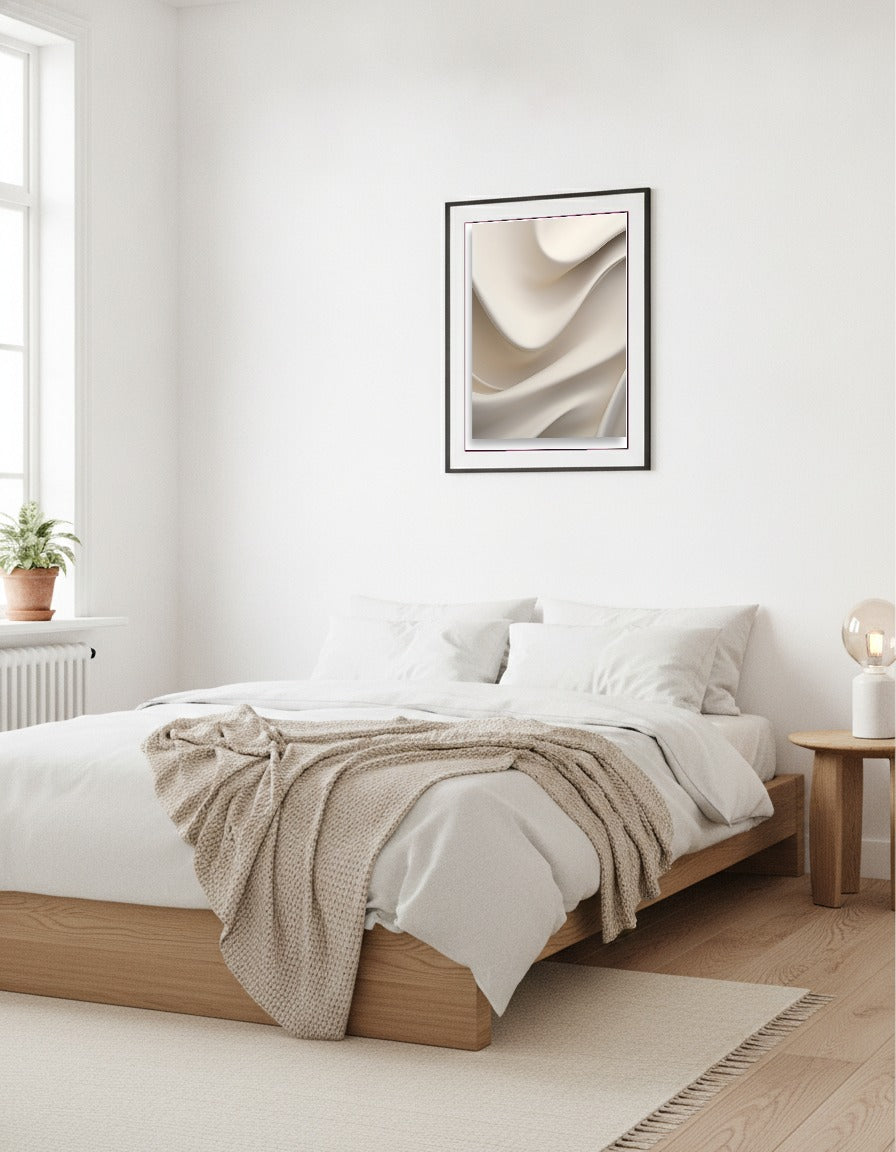 Soft beige lines – Three-dimensional effect i sovrummet
