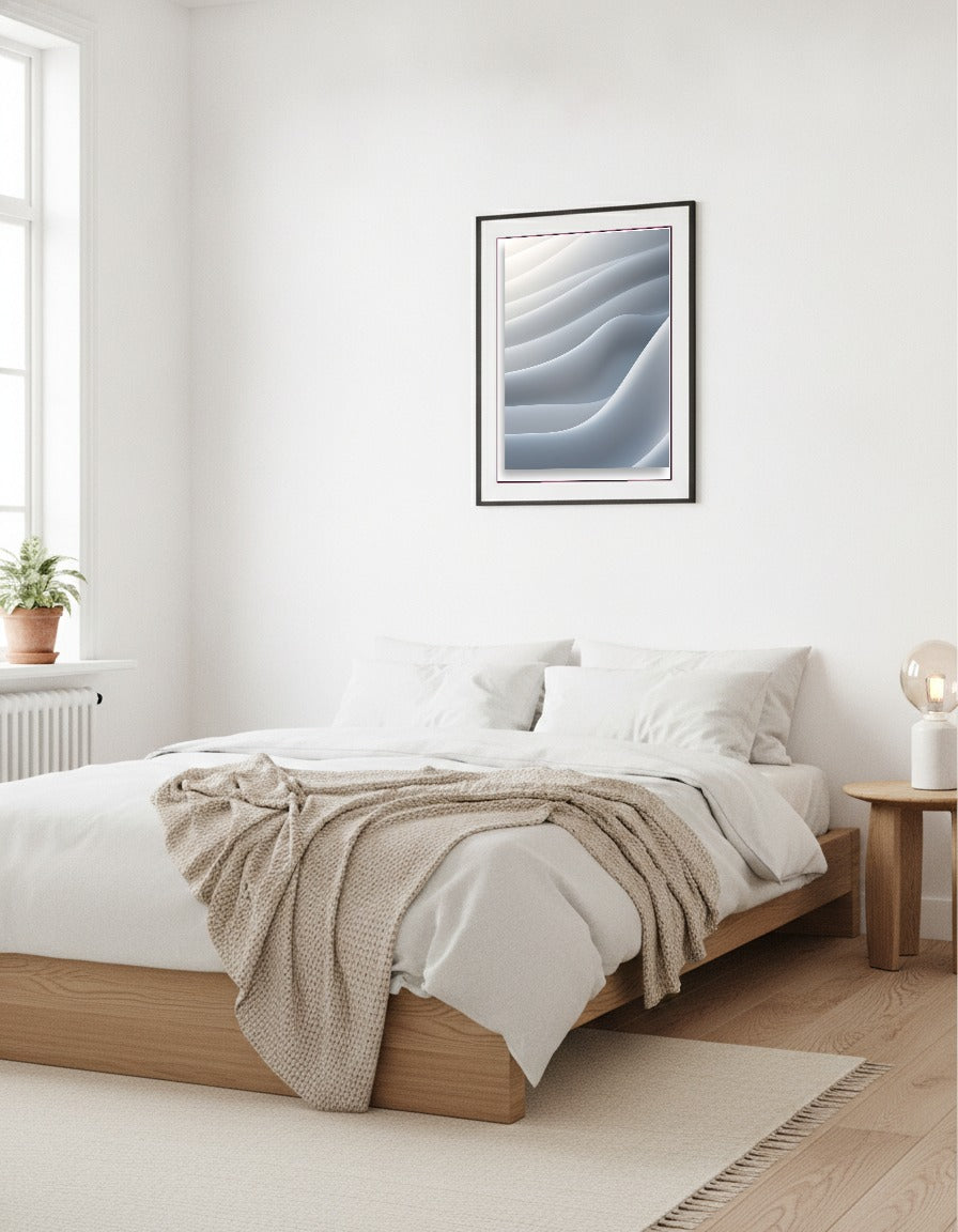 Soft gray lines – Smooth waves i sovrummet