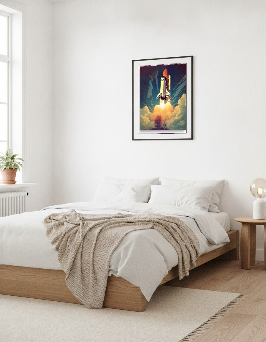 Space shuttle launch – Fiery engines, real launch i sovrummet