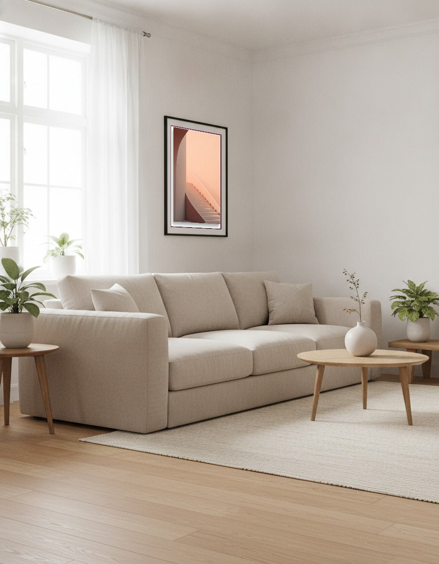 Stairs – Curved peach staircase i vardagsrummet
