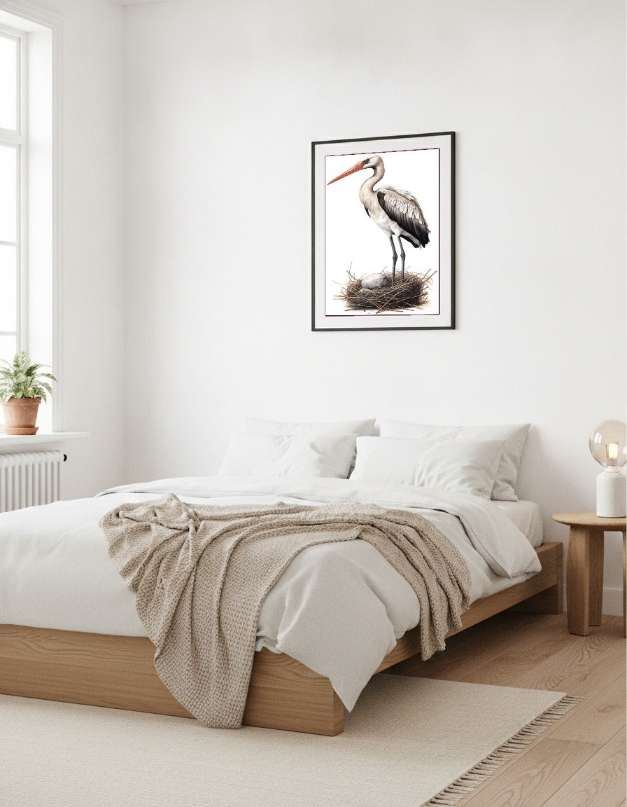 Stork – Stork med ägg i sovrummet