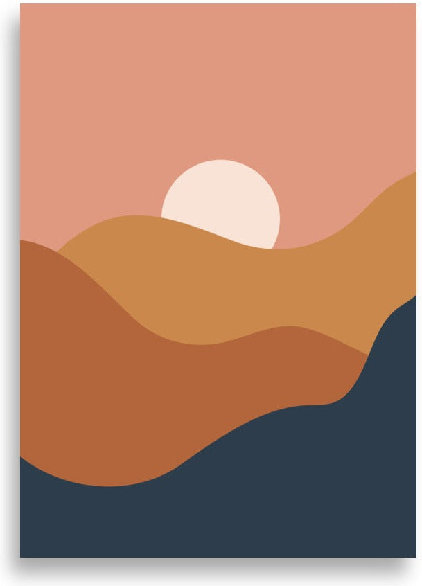 Soluppgång – Illustrerad sol och vågor – poster
