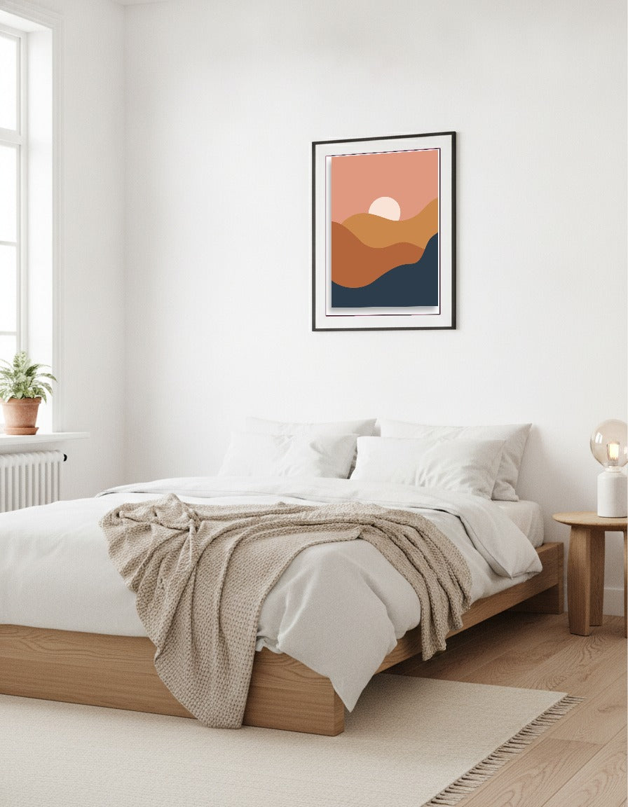 Soluppgång – Illustrerad sol och vågor i vardagsrummet