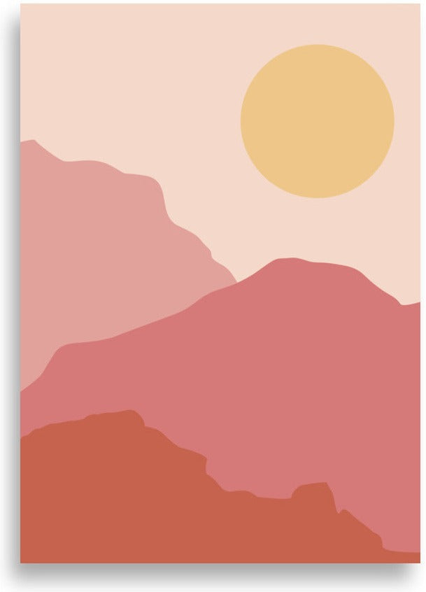 Soluppgång – Gul sol och rosa vågor – poster