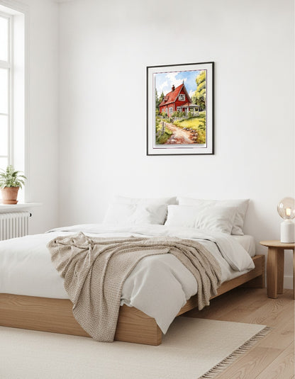 Svensk bondgård – Illustrerad idyll i vardagsrummet