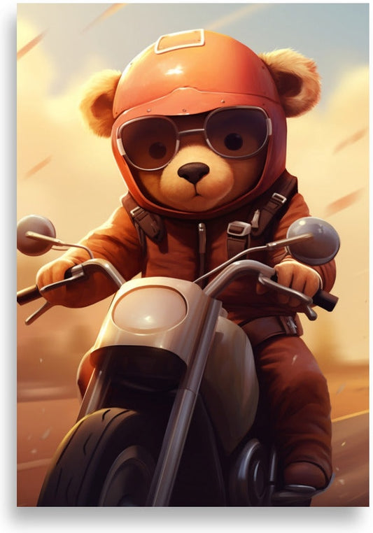Teddy bear riding a motorcycle – Tiny biker