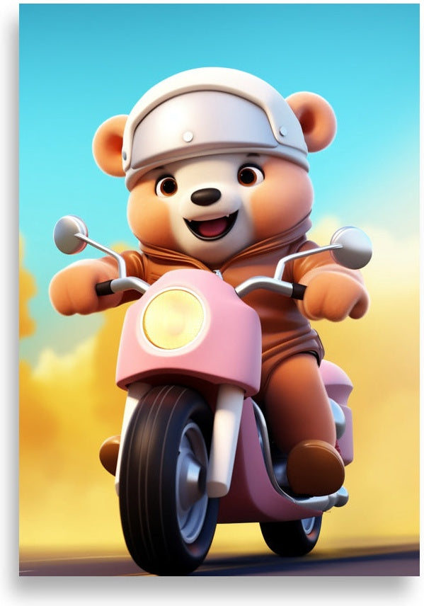 Teddy bear riding a motorcycle – Happy daredevil