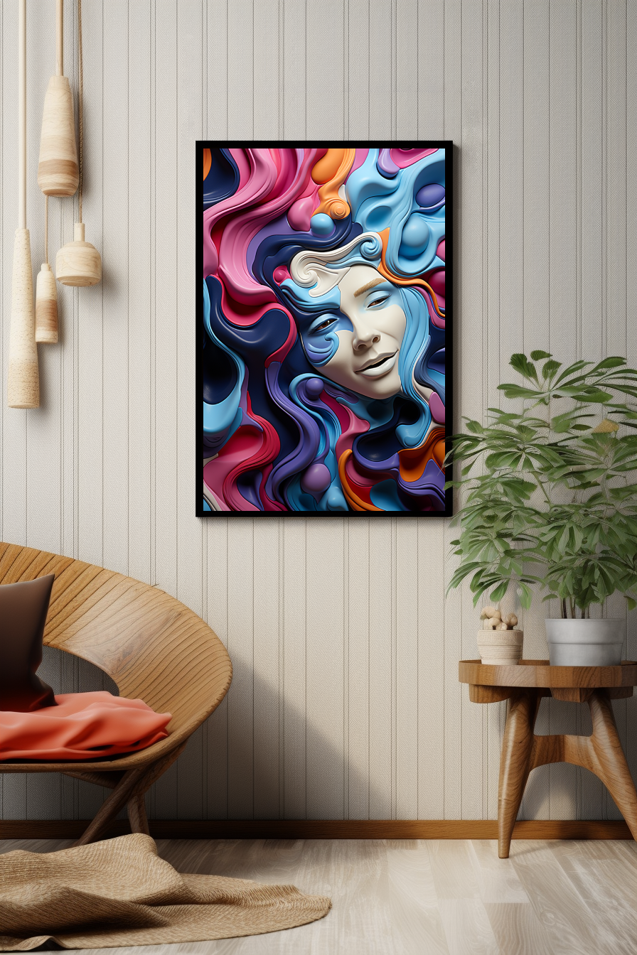 Fluid art in 3d with face poster - Posters - EMELART