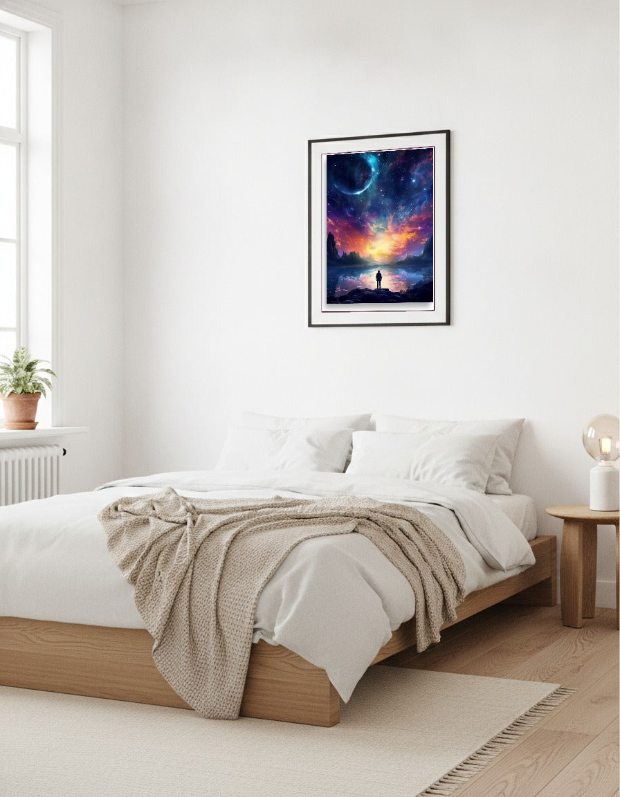 Betraktar galaxen i sovrummet