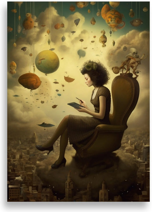 Kvinna i surrealistiskt landskap – poster