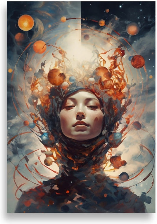 Woman surrounded by universe