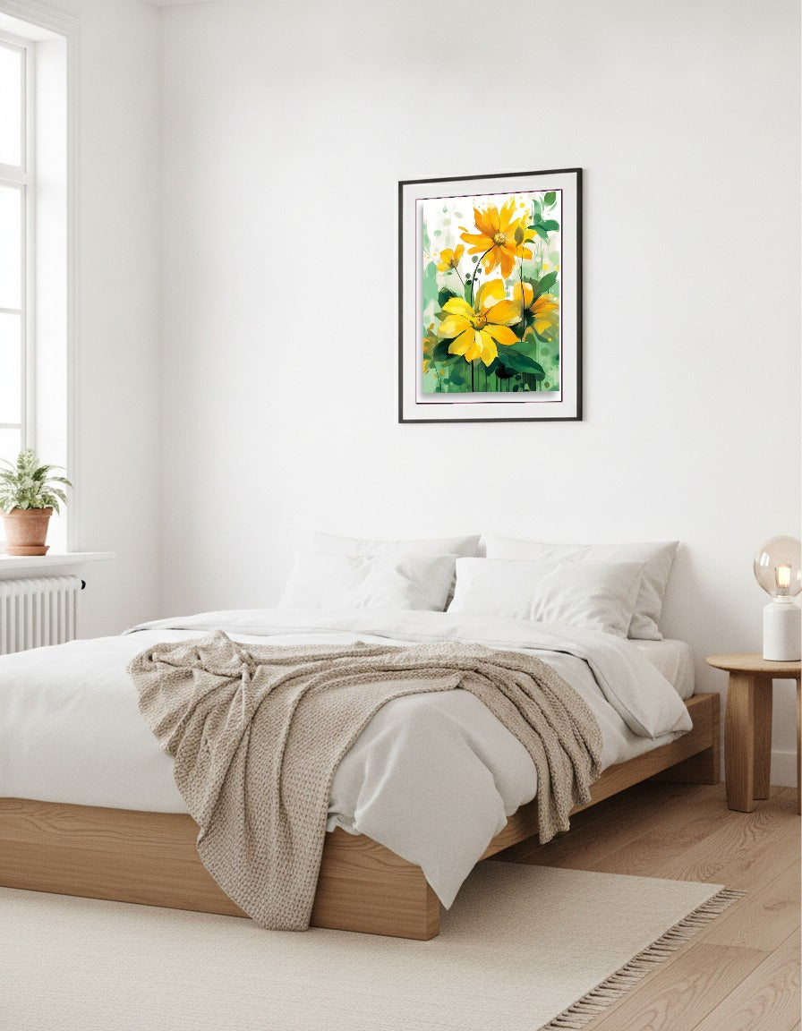 Yellow flowers i vardagsrummet